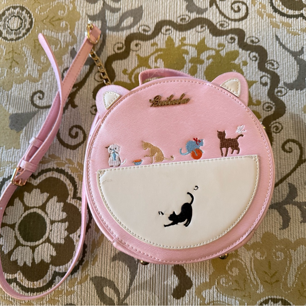 Kids Pink Cat-Ear Crossbody Bag with Embroidered Animals biebaobao purse